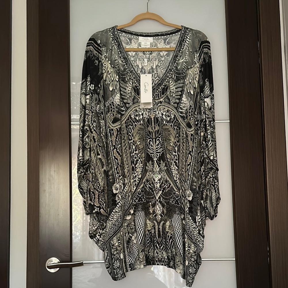 Camilla Black and Gray Patterned Blouse